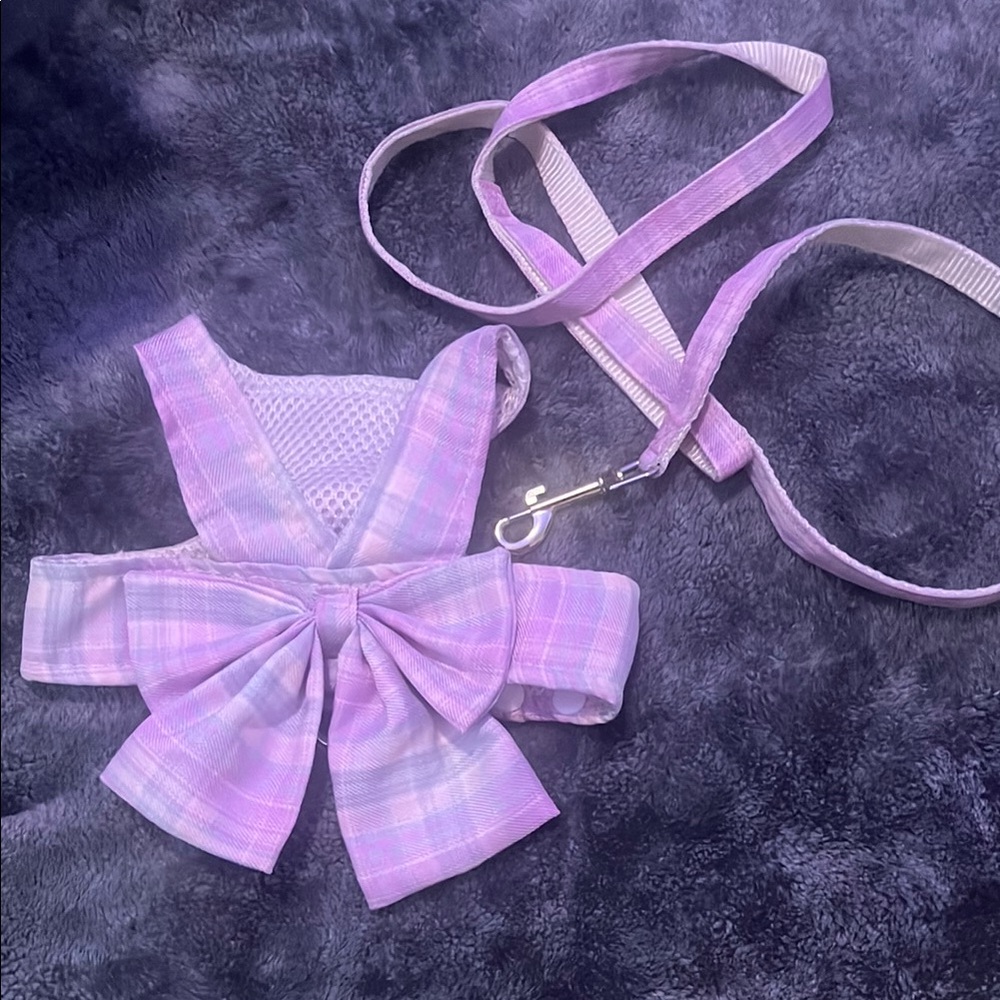 Plaid Pink Pet Harness with Leash